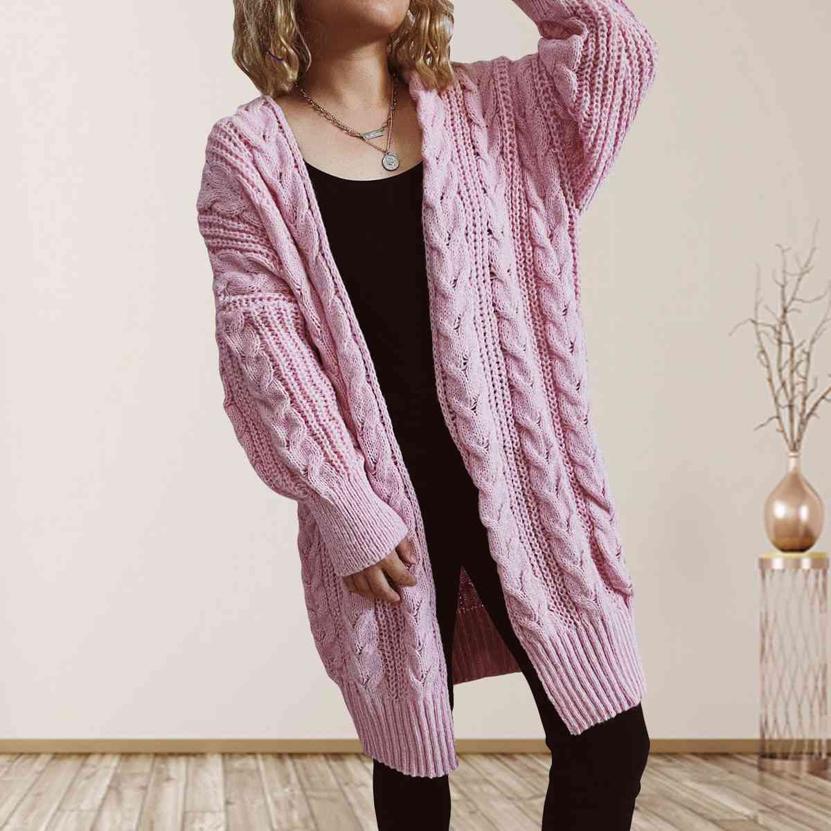 Maxct &Cable-Knit Open Front Dropped Shoulder Cardigan