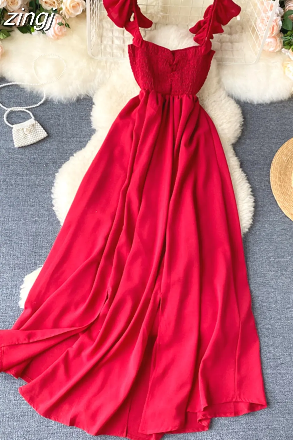 Maxct High Waist Slash Neck Women Long Dress Elegant Big Swing A-line Vestidos Verano Vintage Green/Red Party Robe For Female