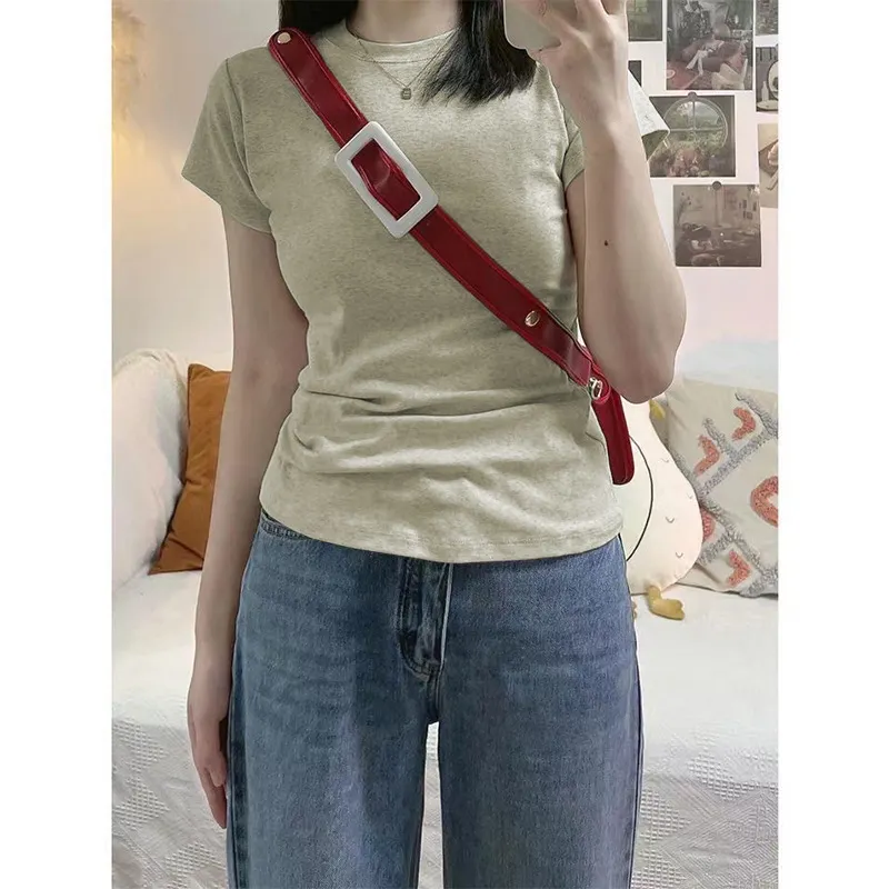 Maxct Shoulder T-Shirt Women's Spring and Autumn Outer Wearing Tight Waist Slim-Fit Pure Cotton Winter Inner Base Shirt New Long Sleeve Top