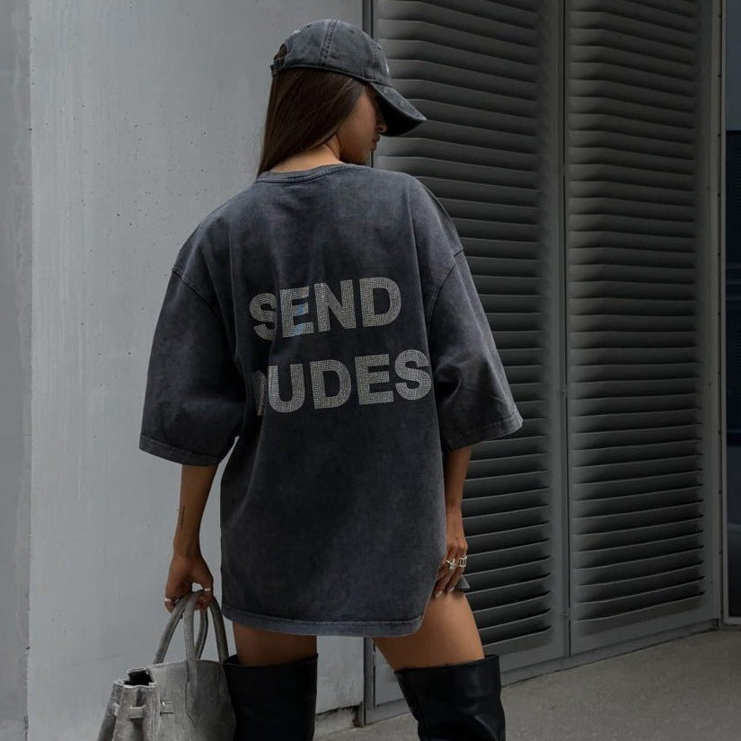 Maxct-Trendy Oversize Streetwear Distressed Letter Printed Cotton Shirt