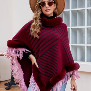 Maxct &Striped Fringe Hem Poncho