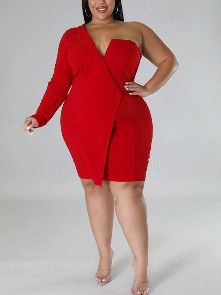 One Shoulder Solid Mini Dress Maxct