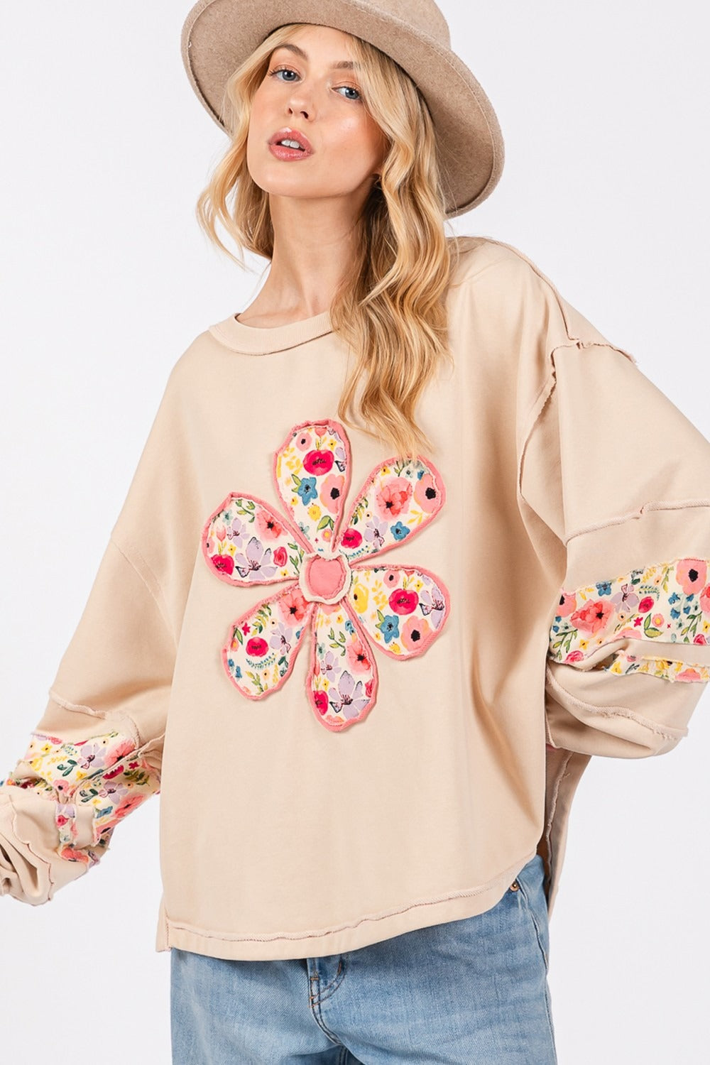Maxct &SAGE + FIG Daisy Patch Applique Long Sleeve Sweatshirt