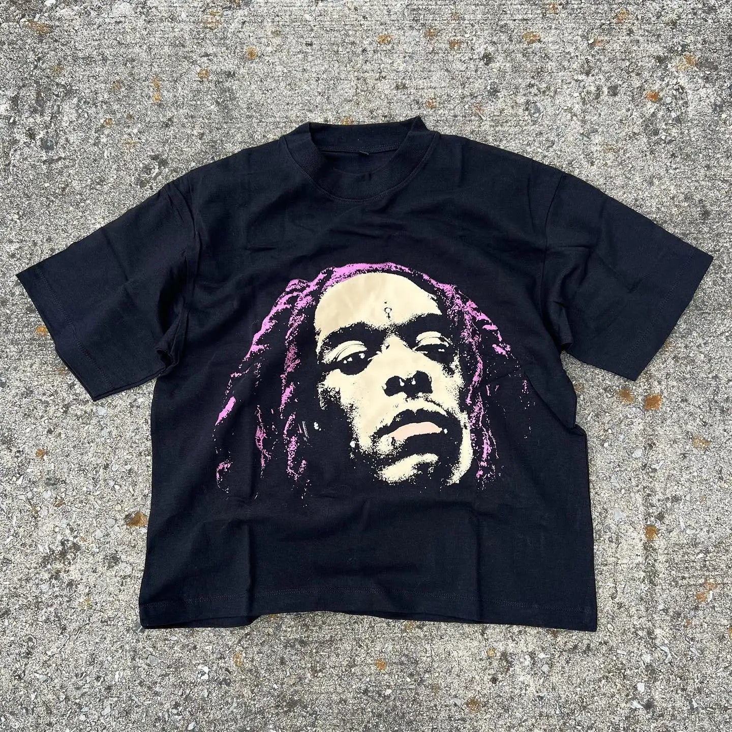 Maxct y2kGothic Street Hip Hop Harajuku Portrait Print Oversized T-Shirt Men's Fashion Loose Casual Harajuku White Belt Round Neck Top