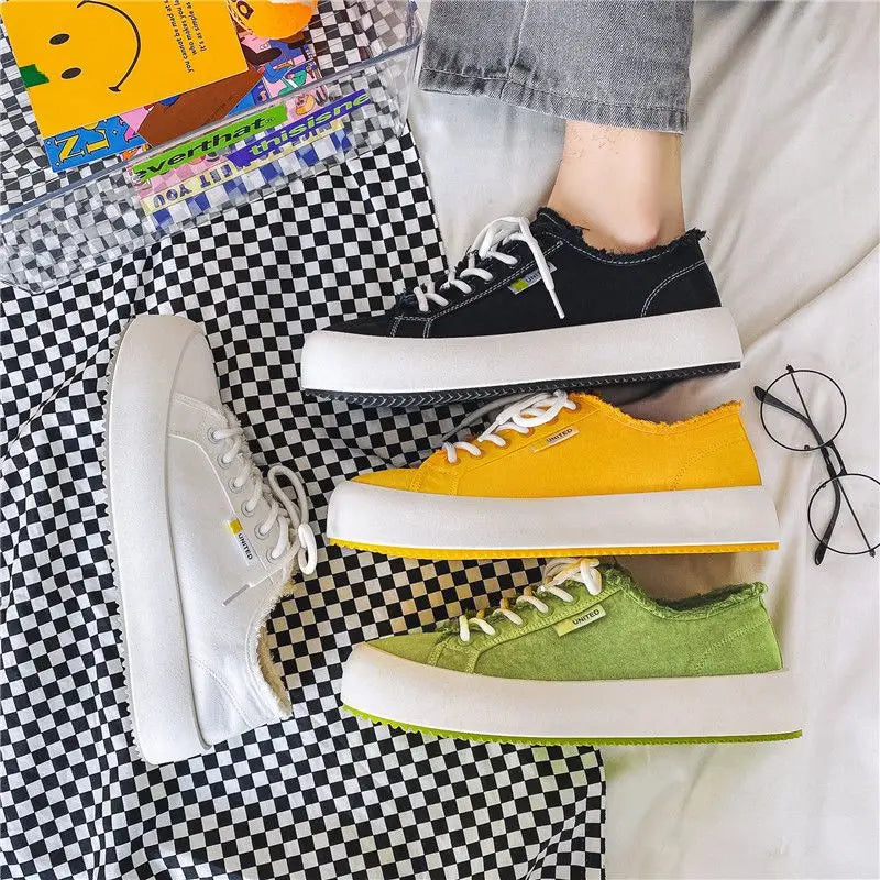 Canvas Men's Casual Lace-Up Platform Sneakers Plimsolls Maxct