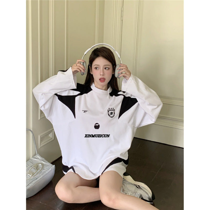 Maxct Contrast Color Embroidery Print Oversized Sweatshirt