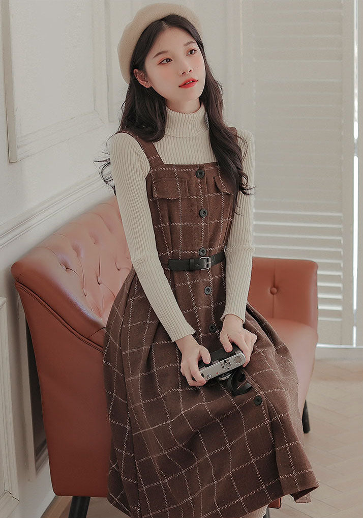Button Up Plaid Cami Midi Dress Maxct