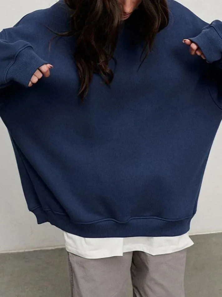 Maxct Solid Crew Neck Oversized Sweatshirt
