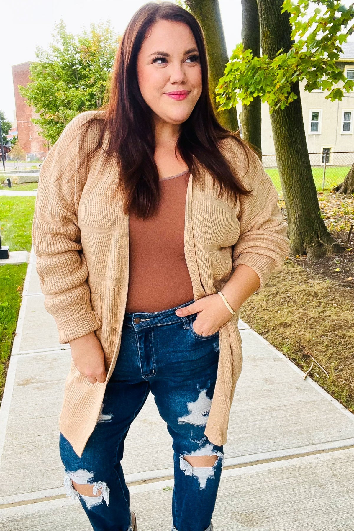 Maxct &You Got This Oatmeal Striped Knit Open Cardigan
