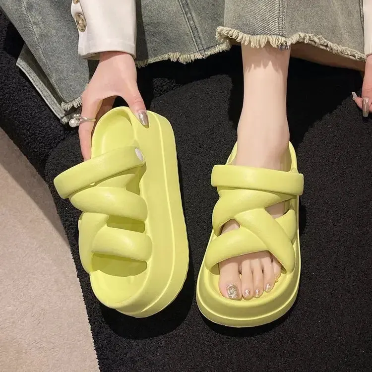 Slide Sandals Heightened with Crossover for Women Maxct
