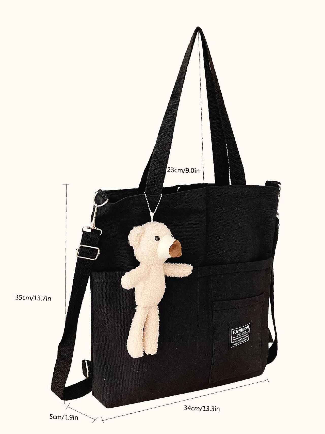 Maxct - Letter Graphic Shopper Bag with Bag Charm  - Women Tote Bags