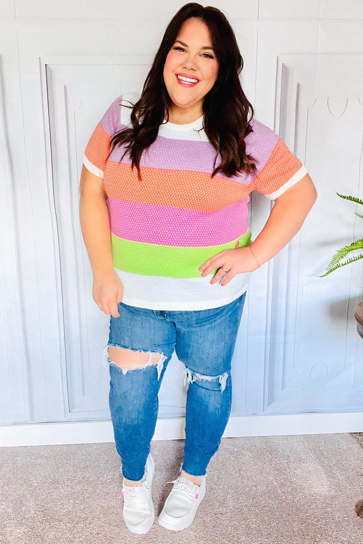 Maxct &Get Started Lavender & Orange Stripe Jacquard Sweater Top