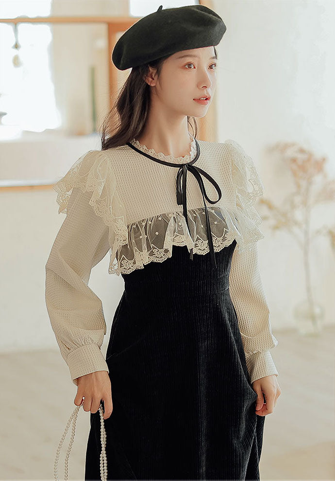 Square Lace High Neck Sweater Dress Maxct
