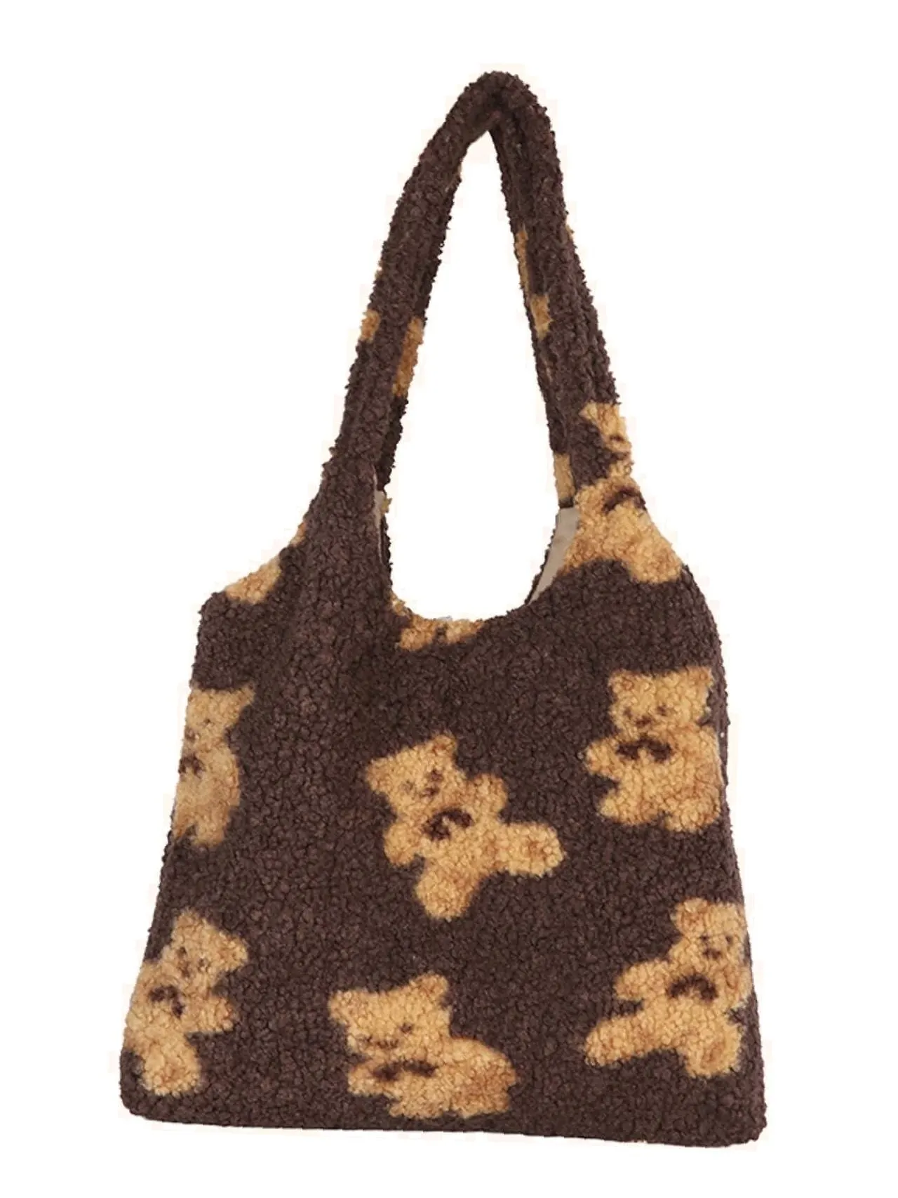 Maxct - Faux Shearling Cartoon Graphic Tote Bag  - Women Tote Bags