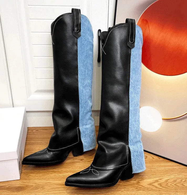 Wide-Shaft Wedge Boots Riding Boots Maxct