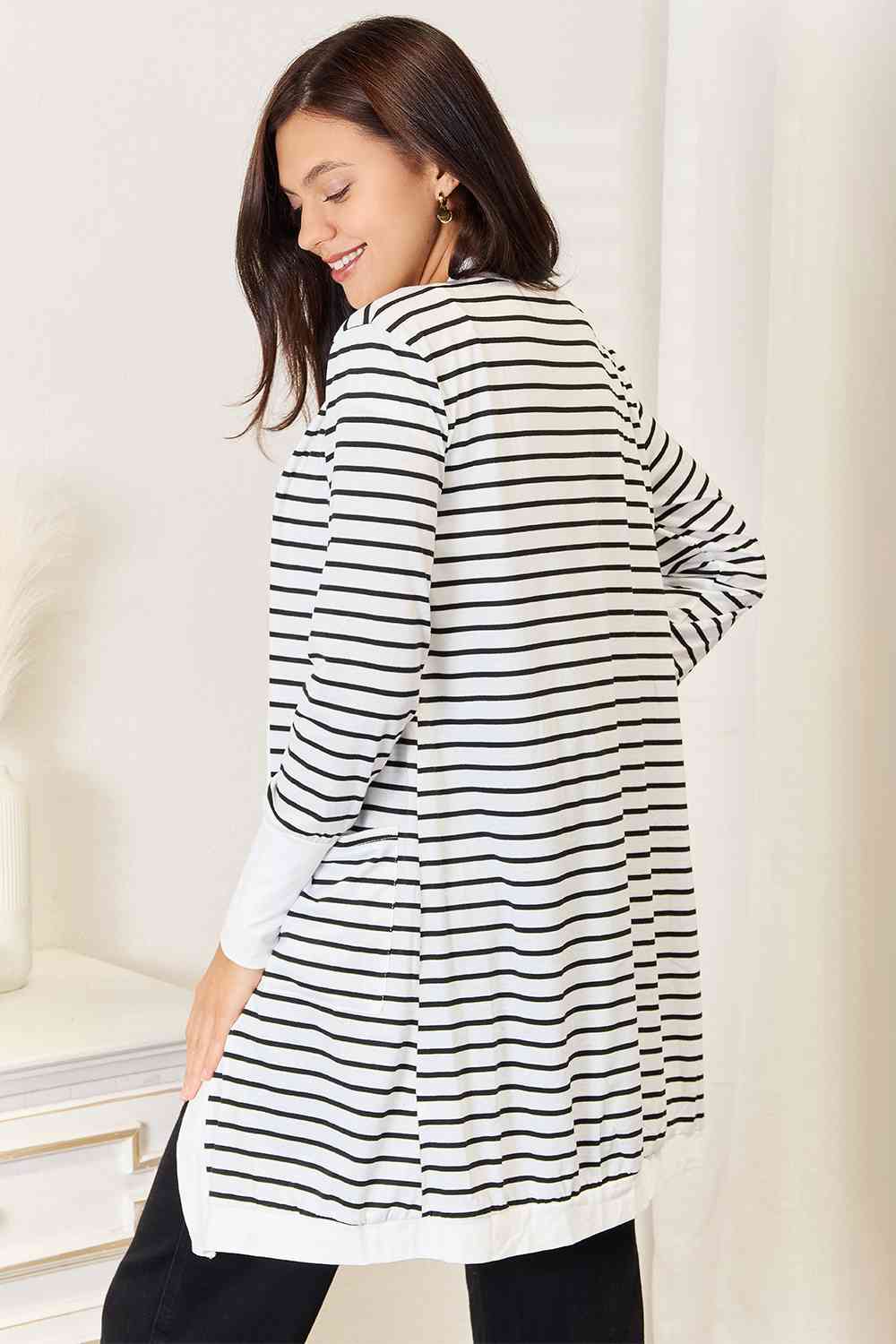 Maxct &Double Take Striped Open Front Longline Cardigan