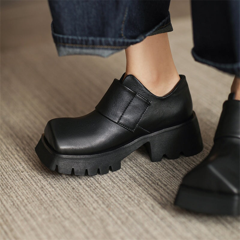 Square Toe Touch-strap Chunky Derby Shoes Maxct