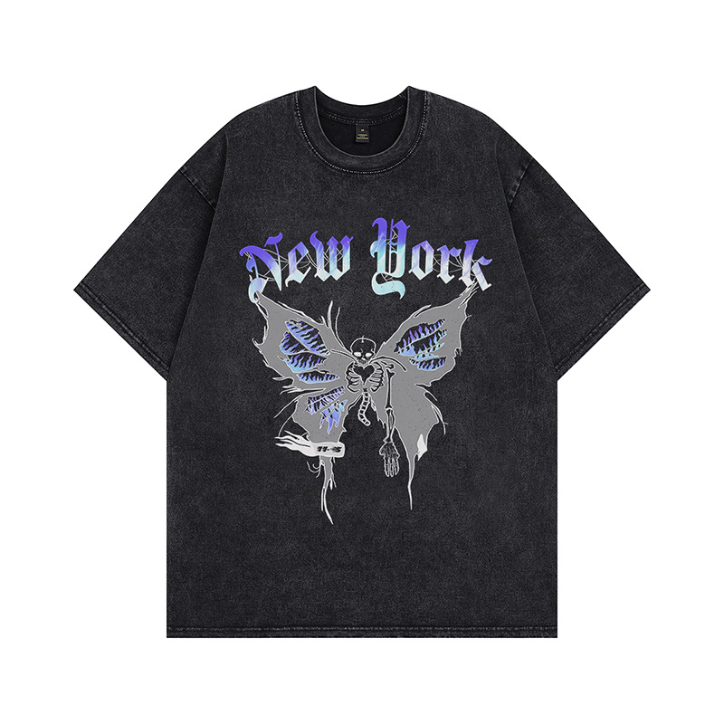 Maxct street fashion men streetwear Summer American Retro Washed Vintage Cotton Short-Sleeved Men's and Women's Retro Loose High Street Couple's T-shirt