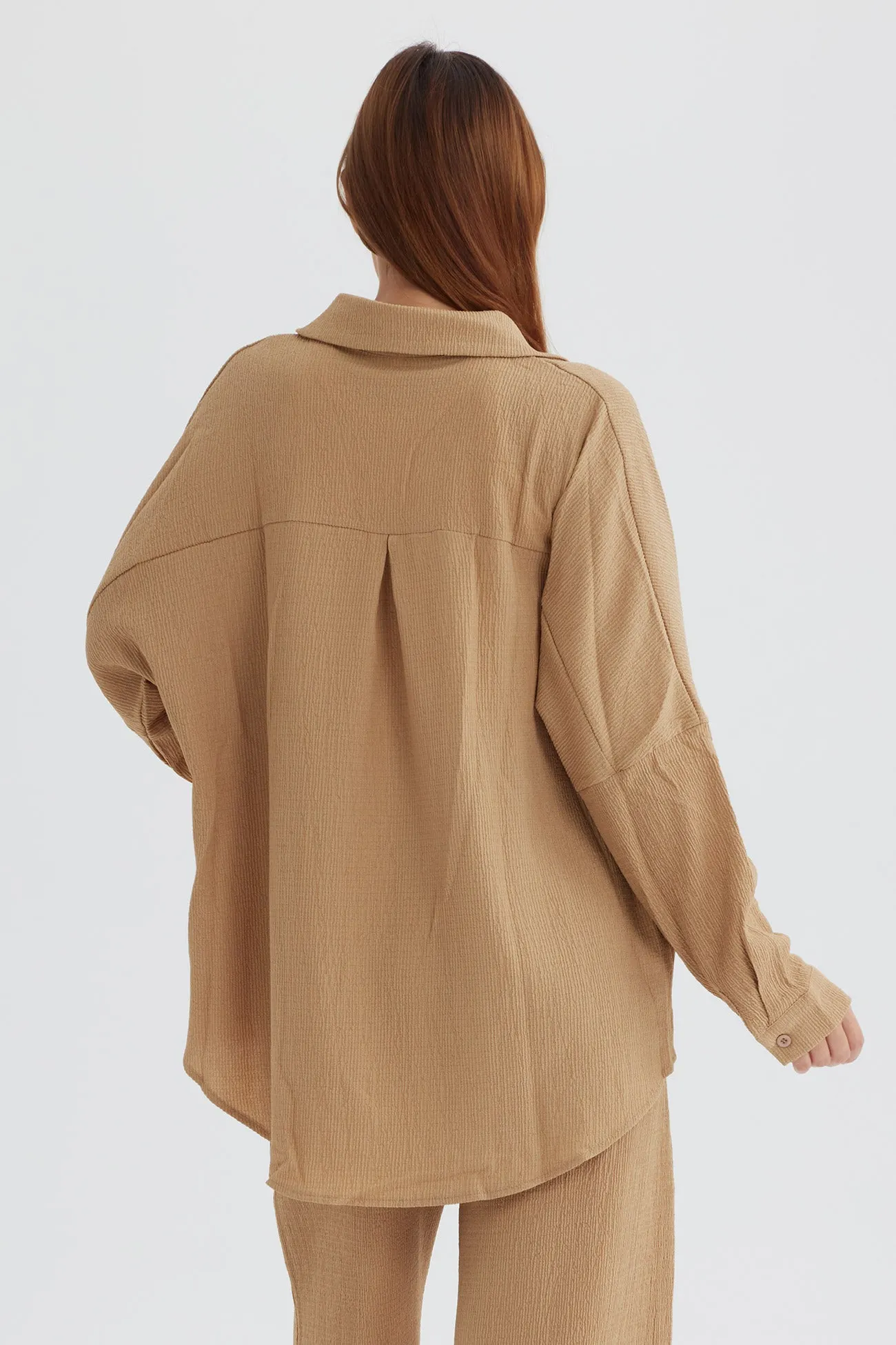 Maxct Two Piece Solid Color Long Sleeve Shirt Long Pants Set