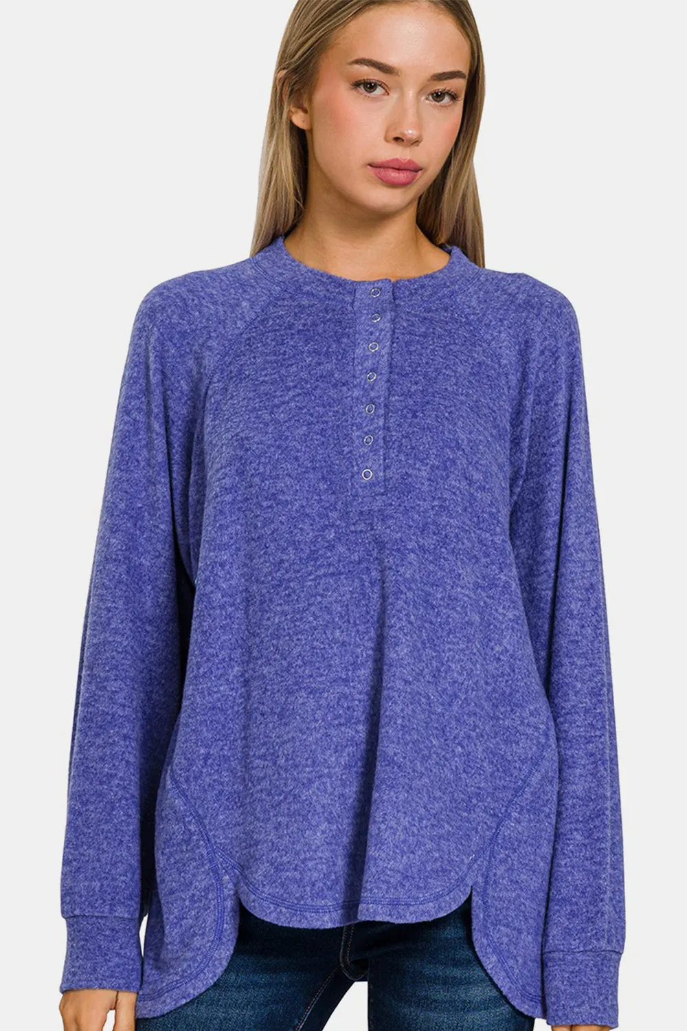 Maxct &Zenana Full Size Brushed Melange Hacci High-Low Sweater