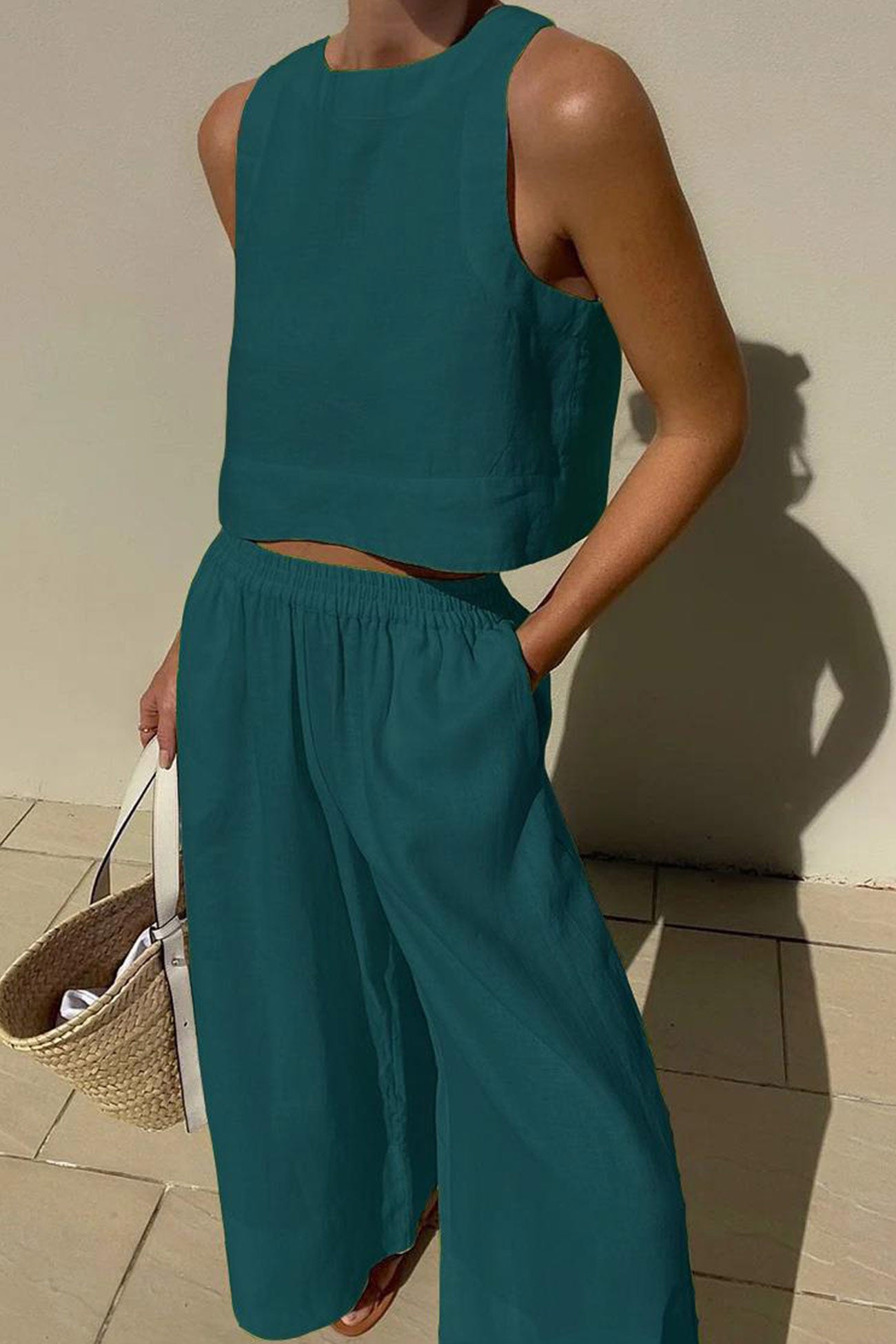 Maxct Solid Tank Top Two-piece Pants Set
