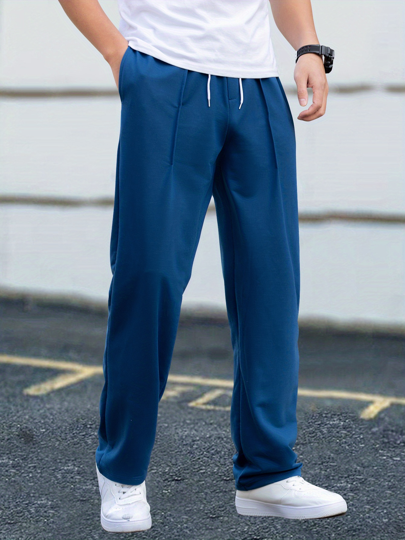Men's Casual Pants Drawstring Waist Straight Leg Work Track Pants