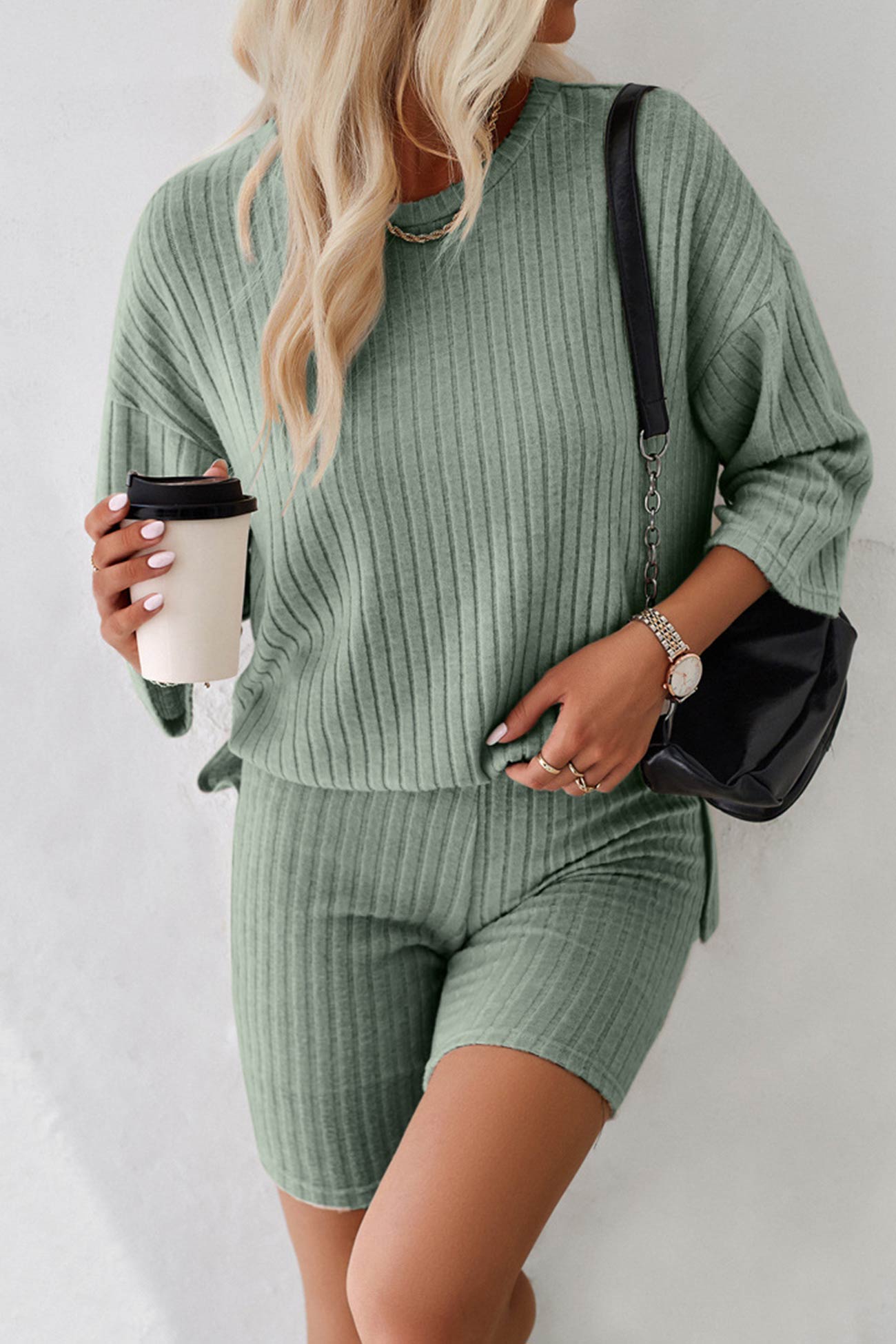 Maxct Ribbed Knit T-shirt Shorts Suits