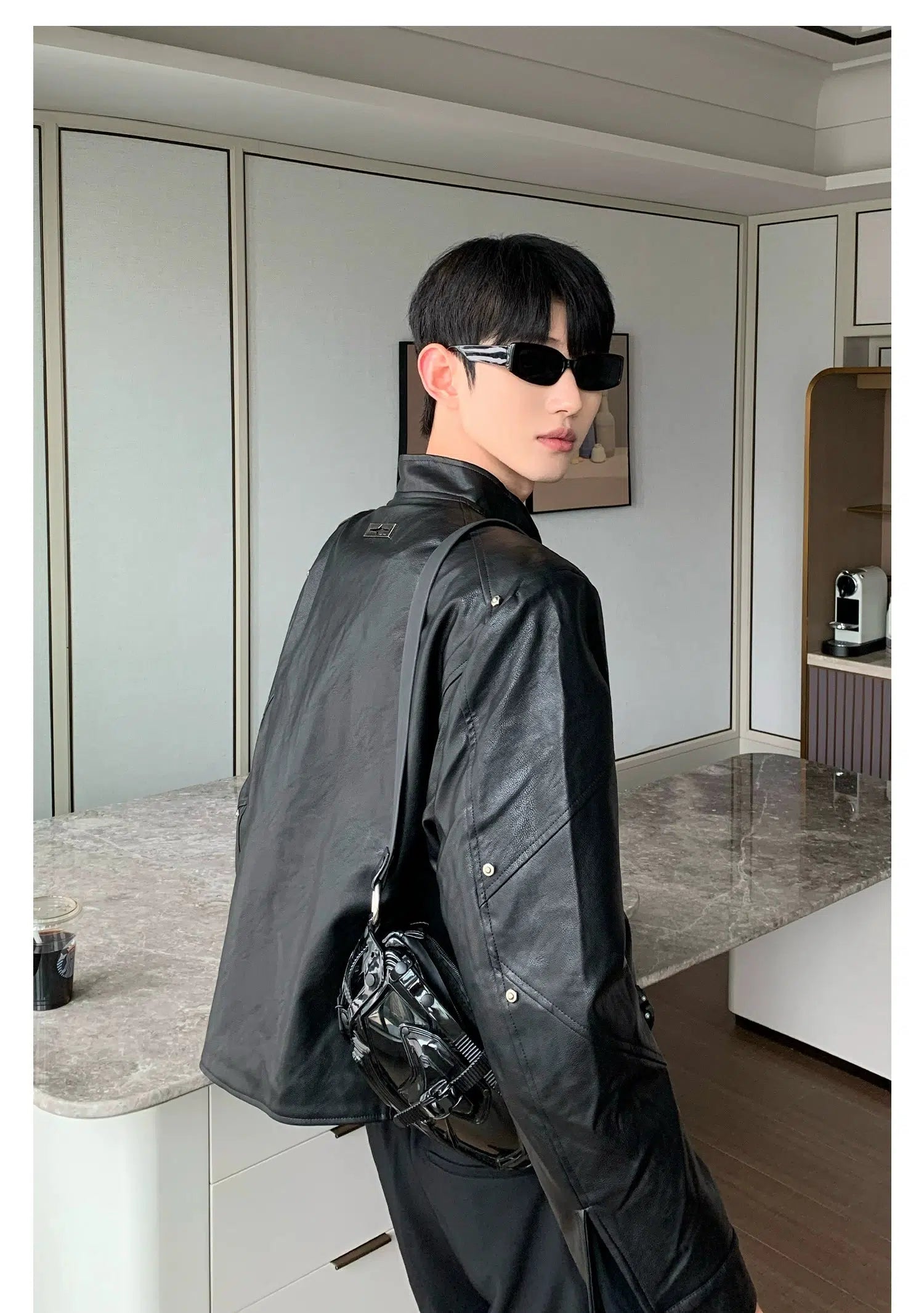 Maxct Motorcycle Shoulder Pad PU Leather Jacket