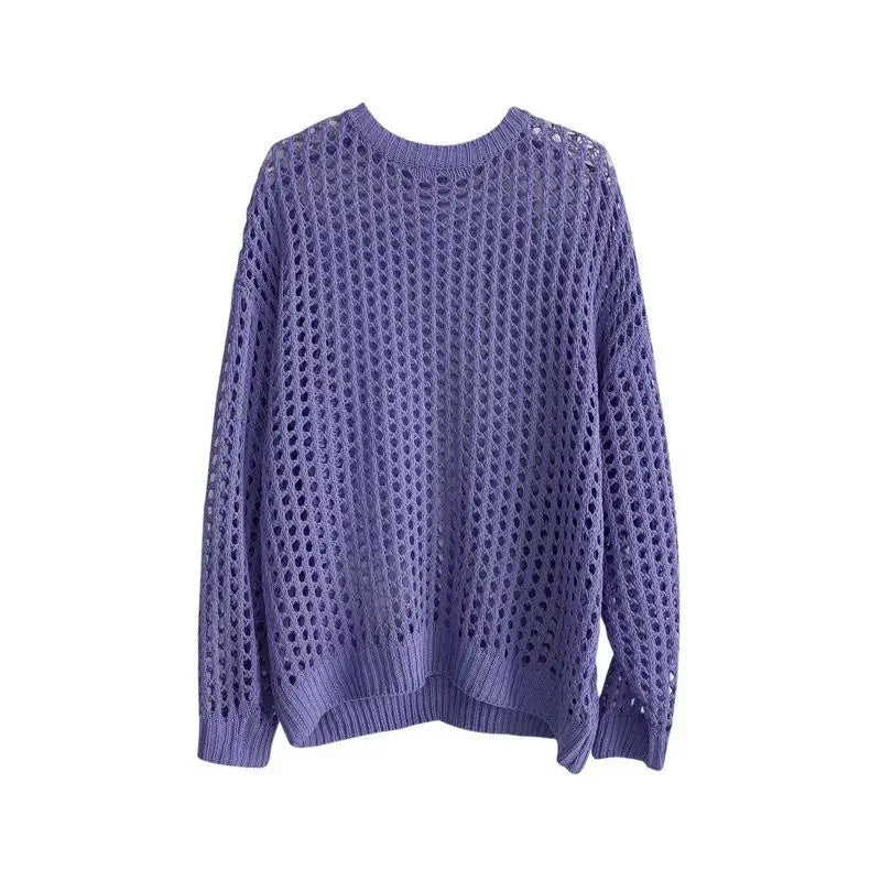 Maxct Summer Y2K Vintage Hollow Out Loose Knitting T-shirt Man All Match Geometic Tops Fashion Casual Outfits See-though Male Pullover