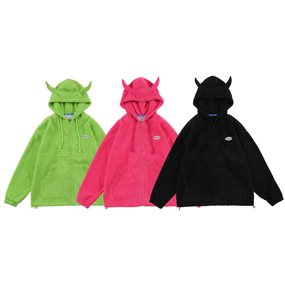 Mystical Green Hoodie Unisex with Demon Horns Maxct