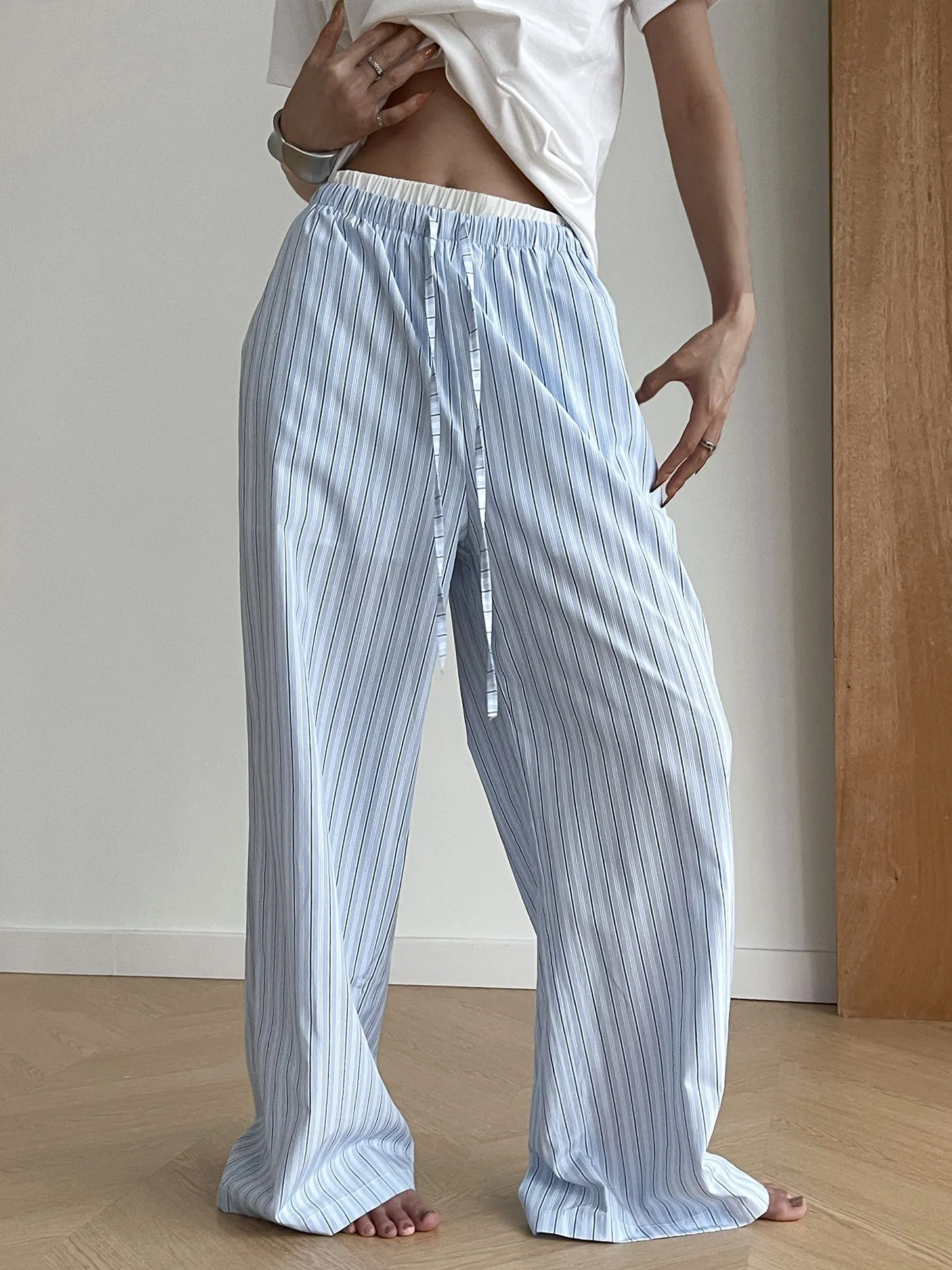 Maxct Stripe Loose Double-Waisted Tie Front Pants