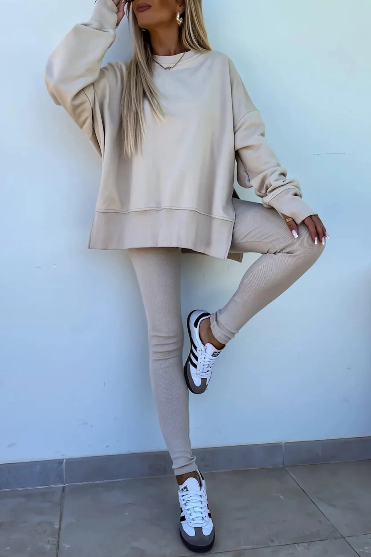 Maxct Crew Neck Slit Sweatshirt Legging Suits