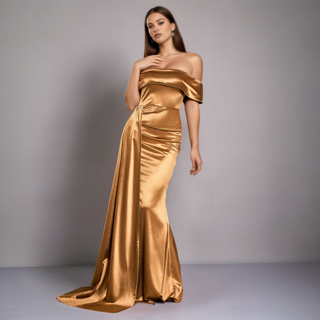 Maxct pirates vs sailors drees to impress Solid Color Satin off-Neck Tube Top High Waist Evening Dress Fishtail Dress Long Skirt Dress