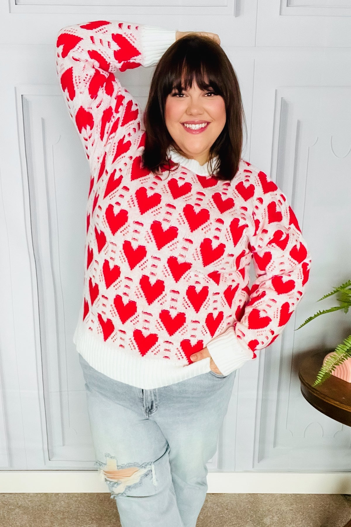 Maxct &True Hearts Ivory & Red Heart Oversized Sweater
