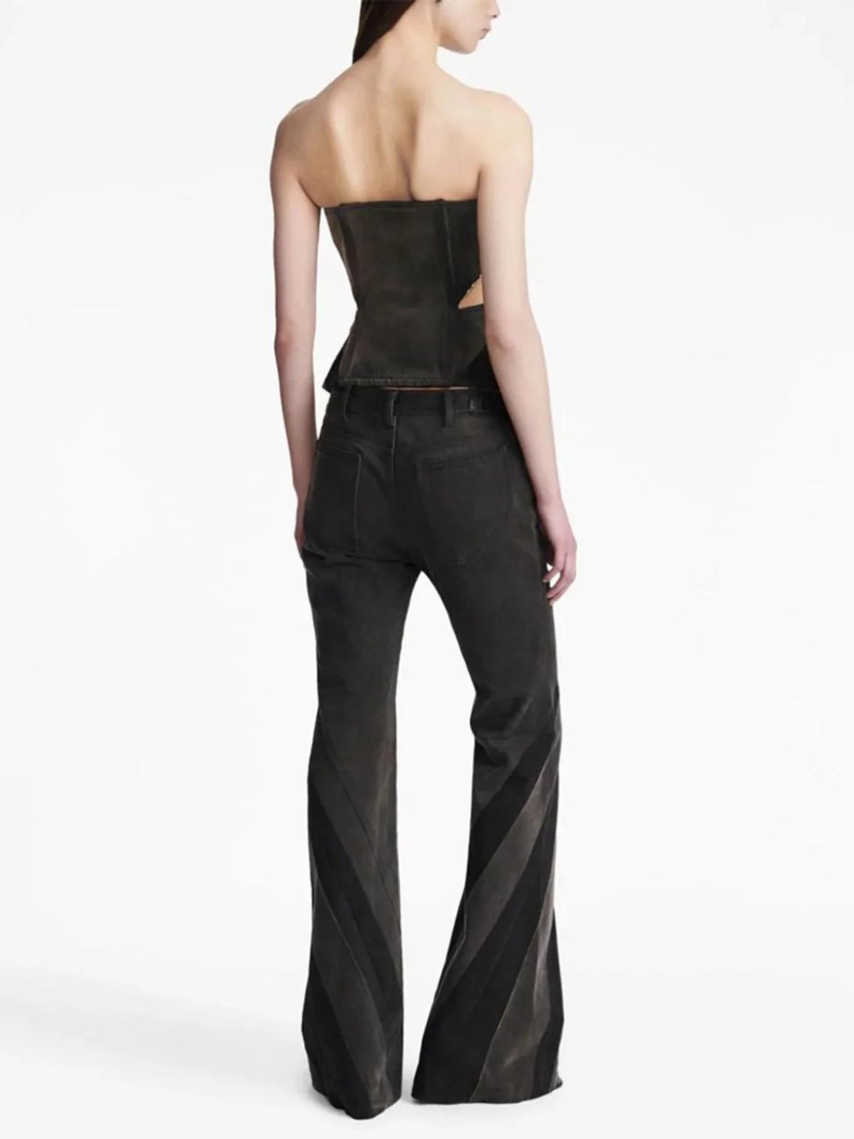 Maxct &Black Denim Tube Top & Patch Jeans Two Piece Set