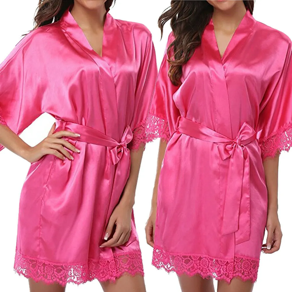 Maxct Women Night Gown Satin Robe Bathrobe Satin Nightgown Halt Sleeve Pajamas Lingerie Night Mini Dress Lace Sexy Sleepwear hot sale