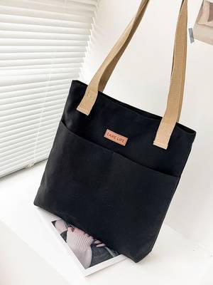 Plaid Pattern Letter Patch Decor Shopper Bag - Women Tote Bags