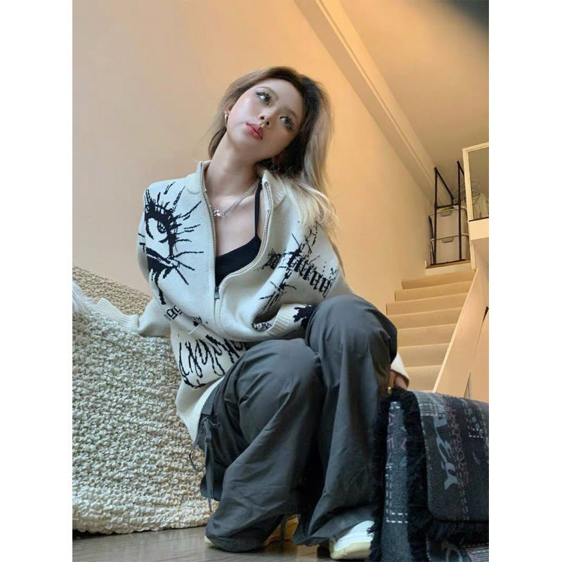 Maxct Different Print Big Pocket Knit Cardigan
