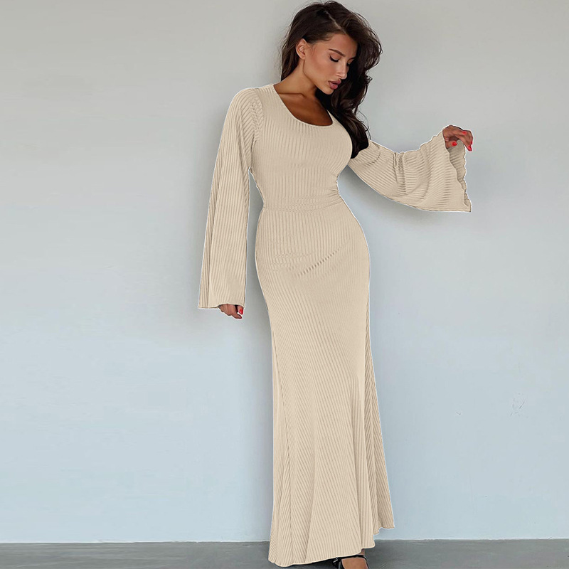 Women's Clothing 2024 Spring New Fashion Loose U Collar Back Lace Long Sleeve Dress Wholesale