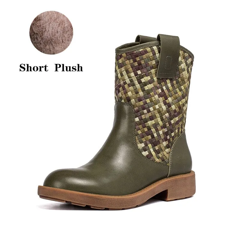 Woven Boots Mid Calf Color Blocking Design Cowgirl Boots Maxct