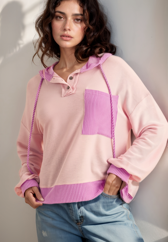 Maxct &Corded Color Block Drawstring Hoodie