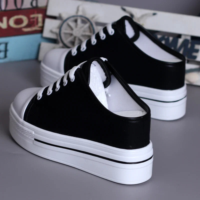 Slip-on Platform White Canvas Sneakers for Women Maxct