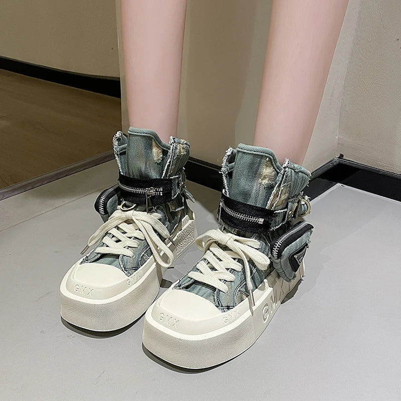 Denim Platform Boots for Women Maxct