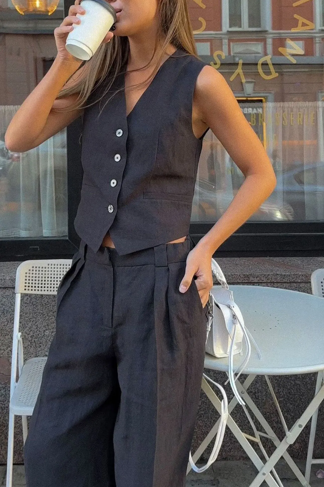 Maxct Cotton Linen Tank Top Pants Suits