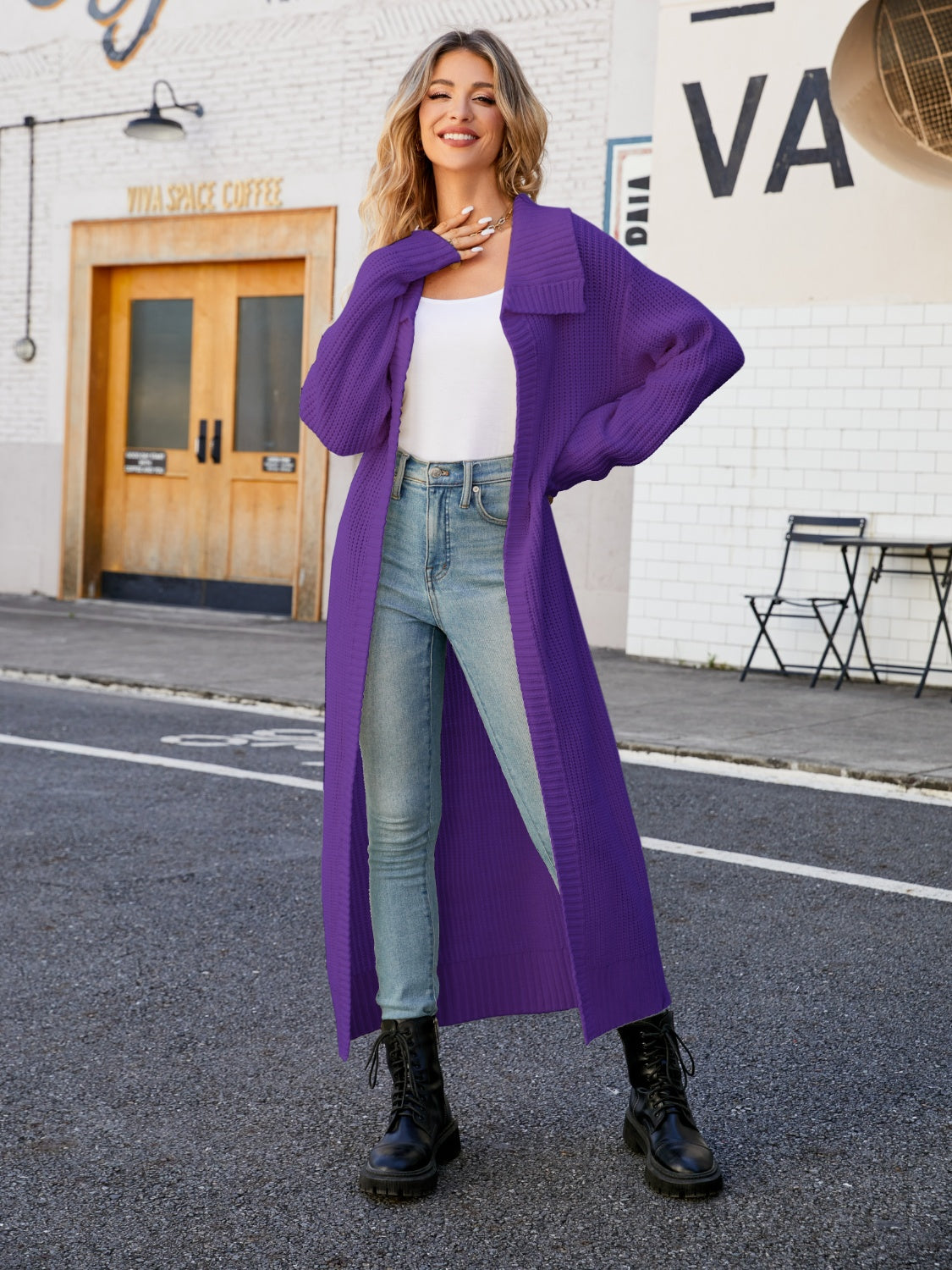 Maxct &Full Size Collared Open Front Duster Cardigan - Image 8