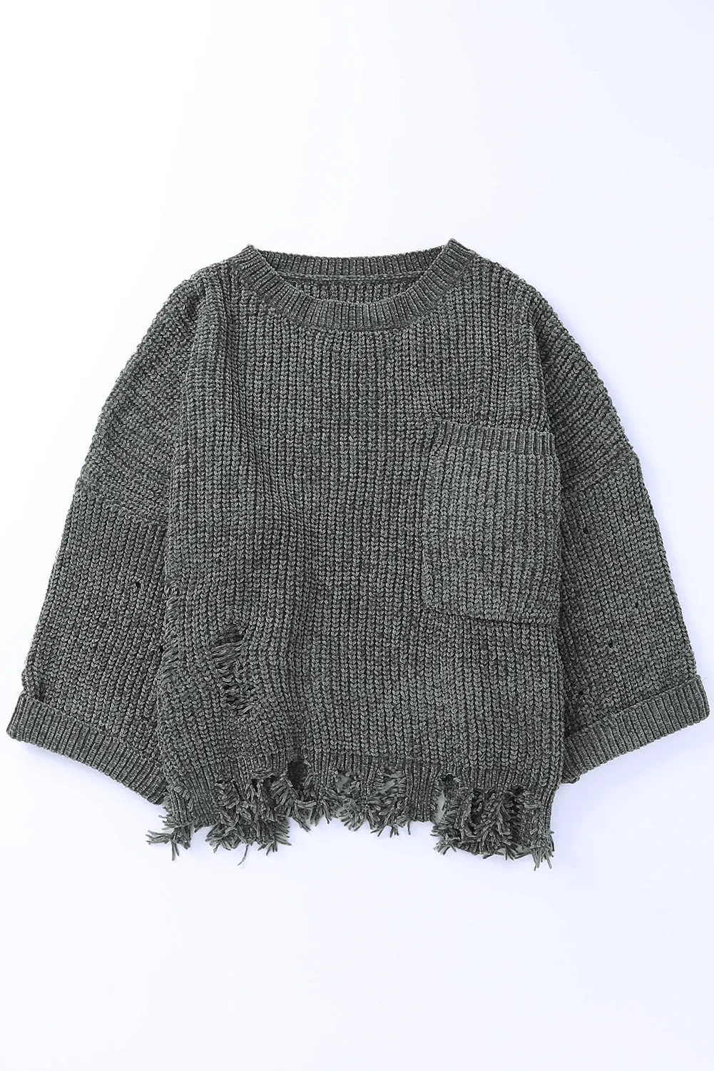 Maxct &Distressed Round Neck Drop Shoulder Sweater
