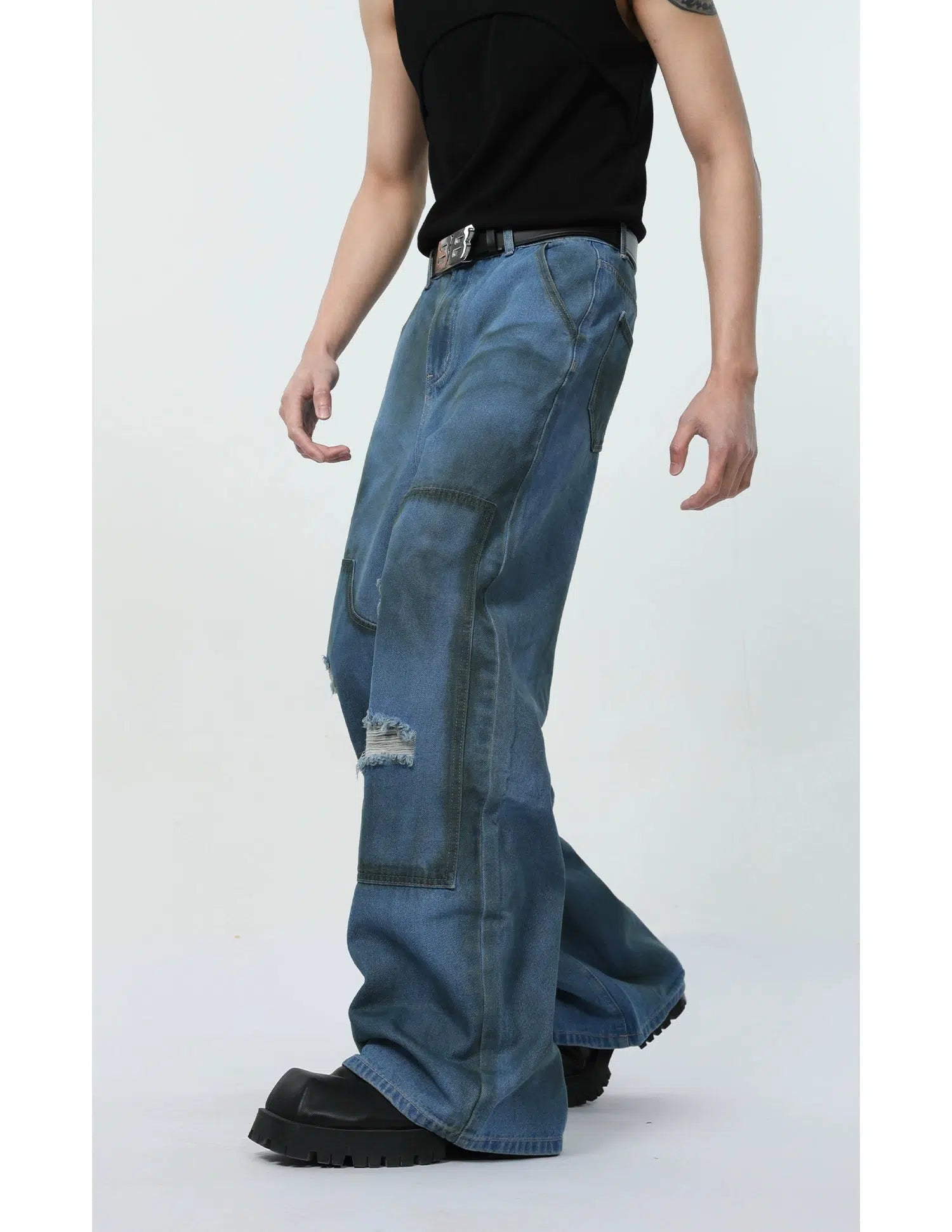 Maxct Washed Blue Sleeveless Jacket & Wide-leg Jeans