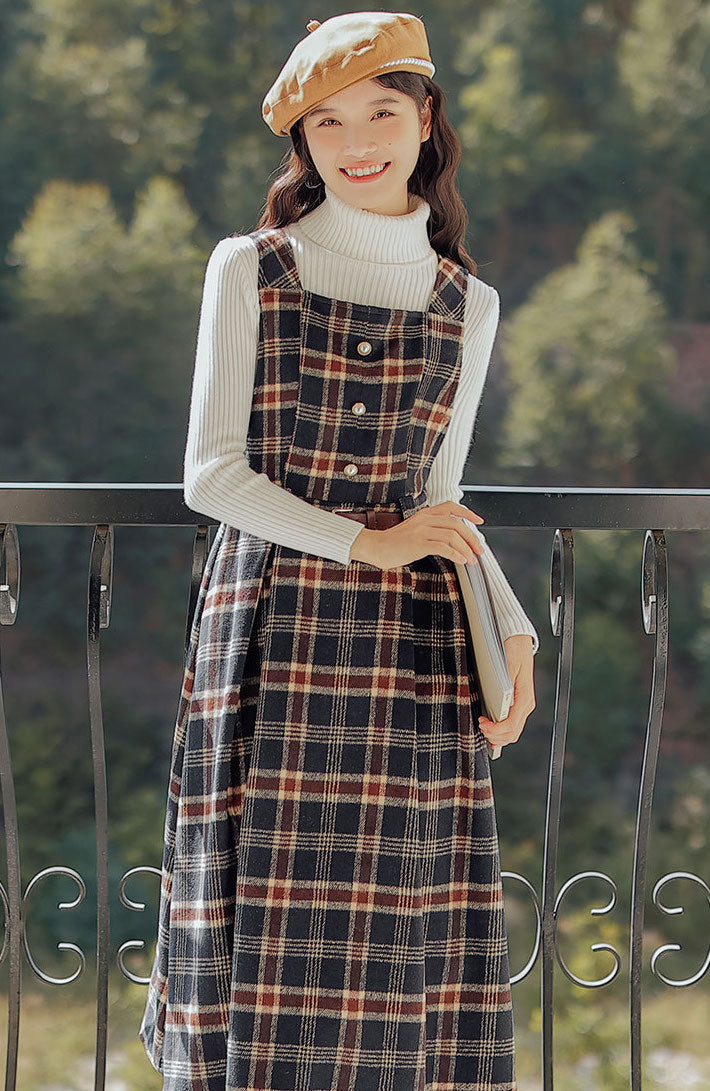 Holiday Plaid Pinafore Midi Dress Maxct