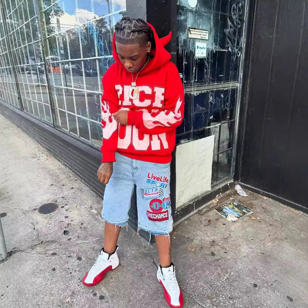 Maxct Y2k Pullover Hoodie Winter Sweatshirt Long Sleeved Tops Vintage Hip-Hop Streetwear Cartoon Printed Clothes School Outfit Ootd