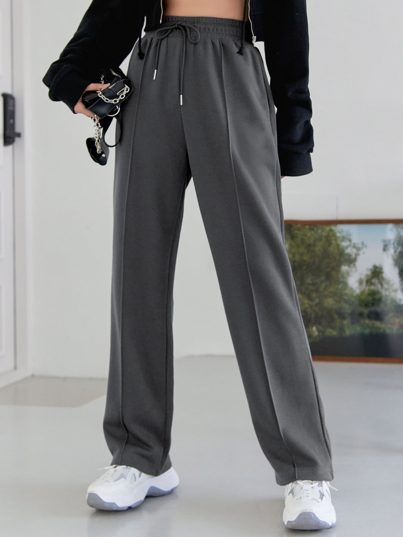 Maxct Seam Detail Drawstring Waist Slant Pockets Sweatpants